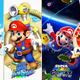Images of Super Mario 64, Super Mario Sunshine, and Super Mario Galaxy are side by side next to the Super Mario 3D All-Stars logo.